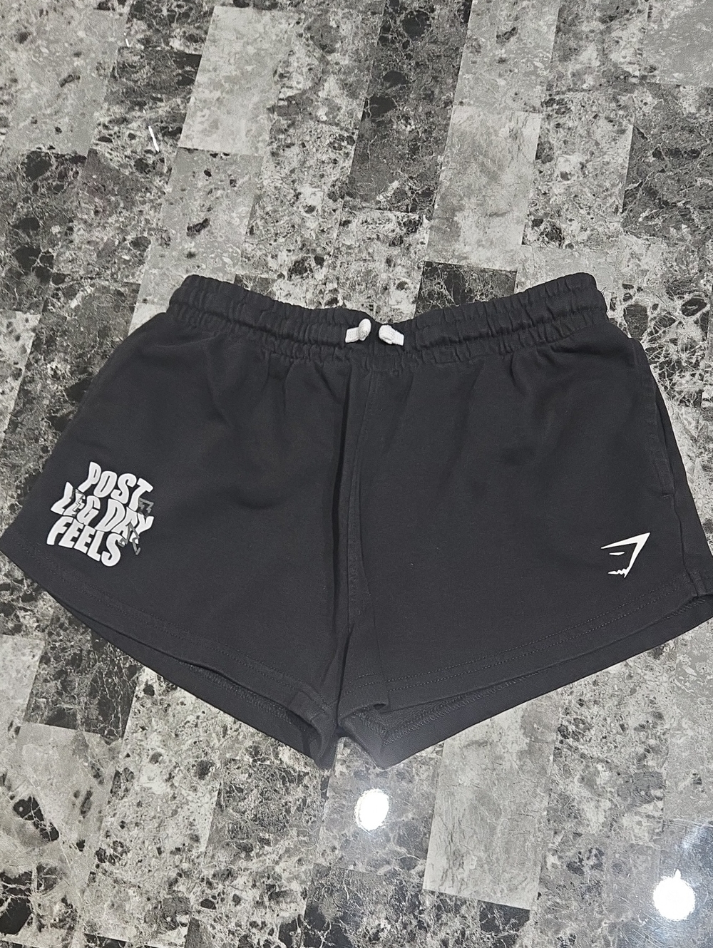 Gymshark Black Women's Drawstring Athletic Shorts with White Logos